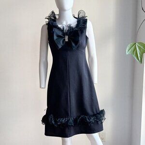 Vintage Black Little Black Dress w Ruffle Detail S